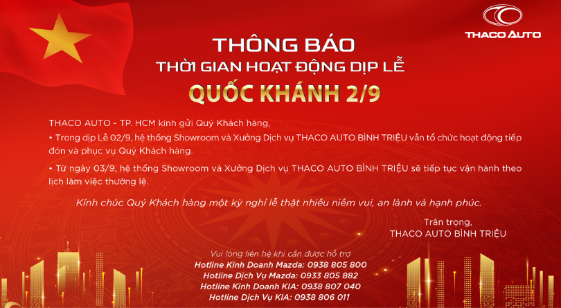 THÔNG BÁO THỜI GIAN HOẠT ĐỘNG DỊP LỄ QUỐC KHÁNH 02/9